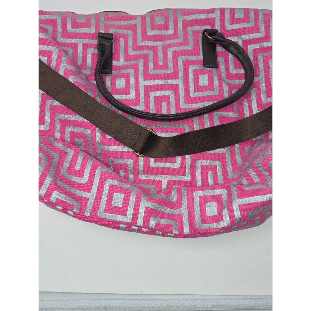Lulu Dharma Pink Gray Geometric Weekender Duffel Bag